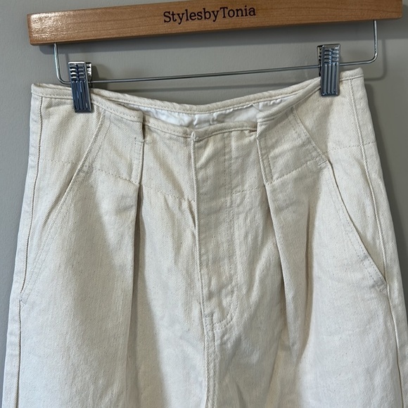 Anthropologie Eva Franco Wide Leg Crop Chino Pants Cream High Rose Sz 4 NEW - Picture 4 of 14